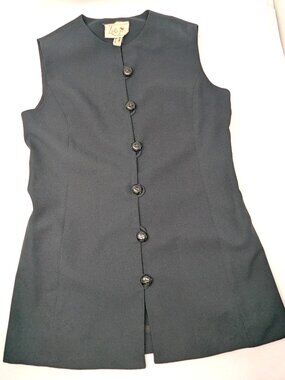 Womens Long Black Vest VTG 70s Woven MOD Leisure Suit S/M Fit Leslie Fay
